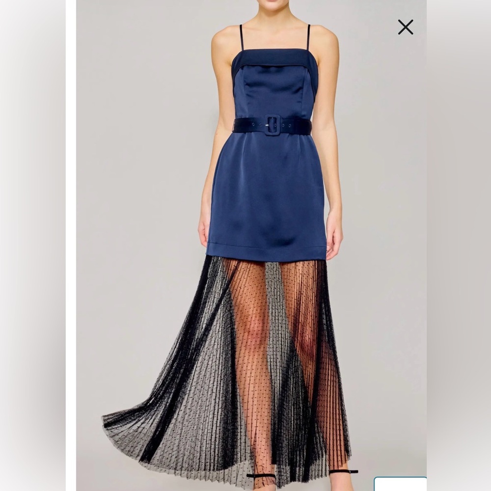 MELLODAY Navy and Black Sheer Overlay Dress